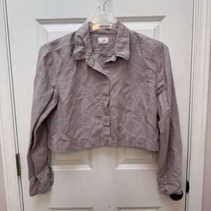 Wilfred Aritzia Lilac Linen Blend Collared Button Cropped Jacket Womens Medium